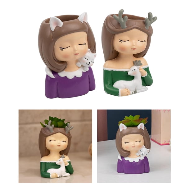 Planta en maceta shamjiam Resina moda niñas cabeza Macetas de bonsái