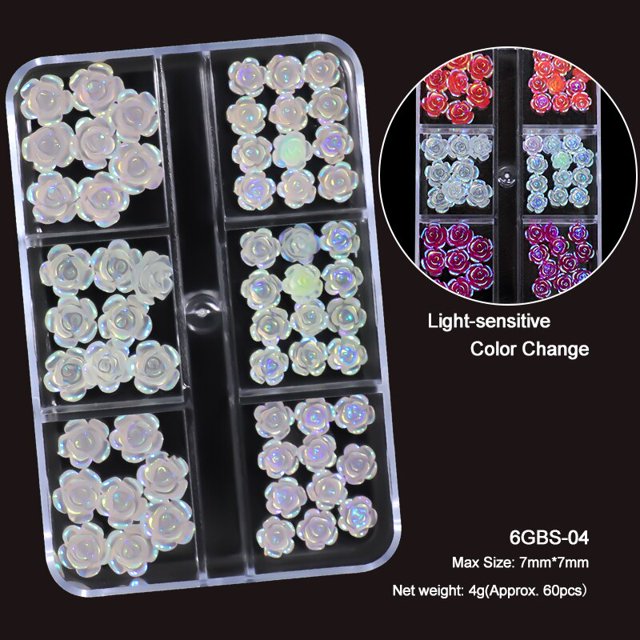 6 rejillas 3D flor acrílica decoración de uñas tamaño mixto floretes blancos dijes joyería cuentas de gemas DIY accesorios de diseño de uñas Tan Jianjun unisex