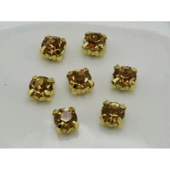 U8MO 250 pcs Crystal Glass Rose Montees Rhinestone 4mm SS16 Sew on Bead Wedding Craft-Golden   Gold Crystal