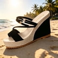 thumbnail image 6 of Womens Wedge Platform Espadrille Slide Sandals Slip On Open Toe High Heels Casual Summer Shoes Black 9.5, 6 of 7