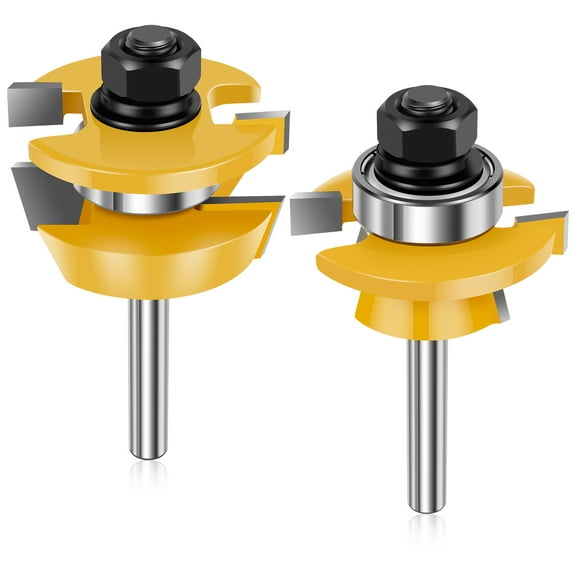 2Pcs Shaker Rail and Stile Router Bit Set Portable 1/4 Inch Shank Woodworking Tongue and Groove Router Bit Carbide Tip Router Bit for Cabinet Door