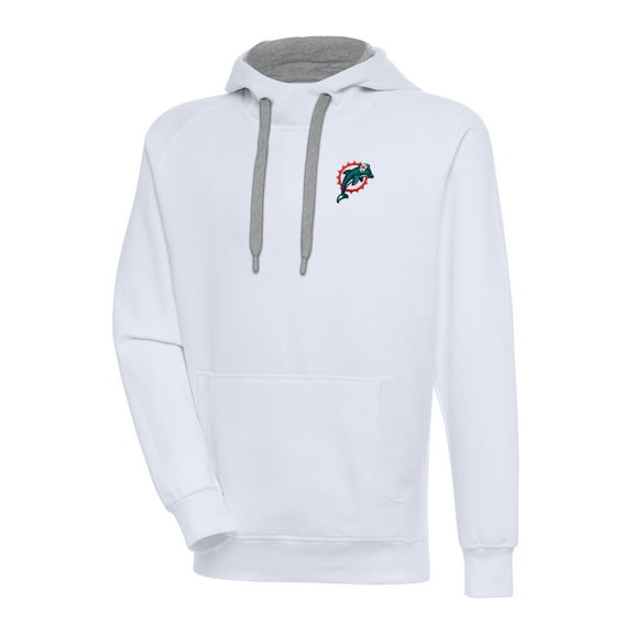 Men's Antigua White Miami Dolphins Throwback Logo Victory Pullover Hoodie