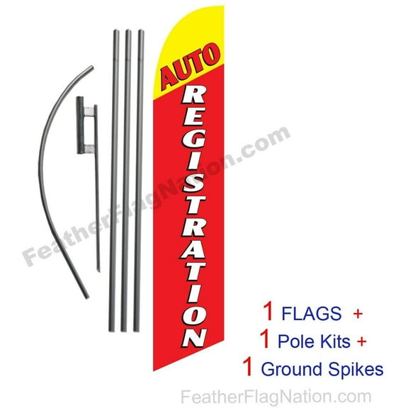 15ft Auto Registration red 15ft Feather Banner Swooper Flag Kit - INCLUDES 15FT POLE KIT w/GROUND SPIKE