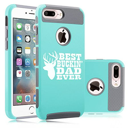 Shockproof Impact Hard Soft Case Cover for Apple iPhone Best Buckin Dad Ever Father (Teal for iPhone 7