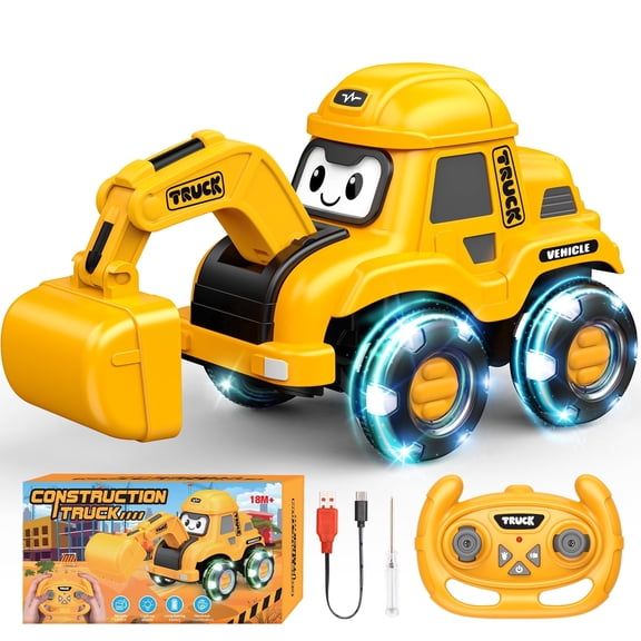 Remote Control Car for Kids Toddler, Construction Excavator Toy for 2 3 4 5 6 Year Old Boys Girls Toddlers 2-6, Great Birthday Gift Idea for Kids