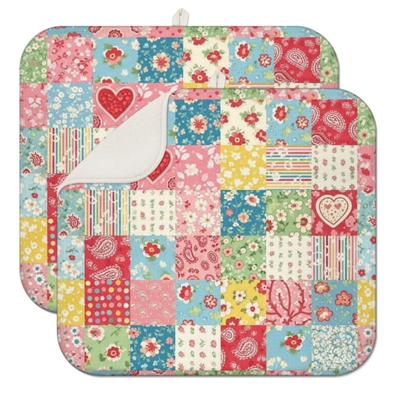 Pioneer Flower Floral Print Pattern Kitchen Dish Drying Mat 1 Pack, Ultra Absorbent Microfiber Drainer Mat, 16"x18"