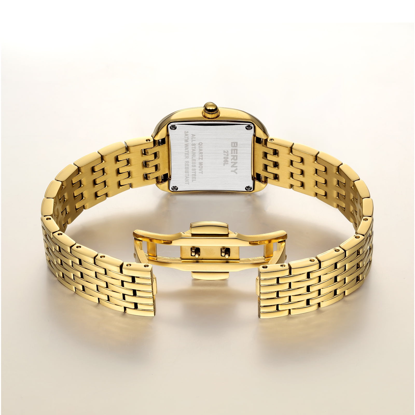 BERNY Gold Watches for Women, Square Dainty Ladies Analog Quartz Watch with Roman Numeral, Stainless Steel Bracelet Watch, Classic Waterproof Women Wristwatch Gift, Blue