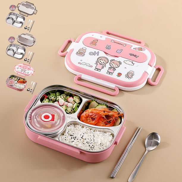 Fiambrera Bento de acero inoxidable 1500 ml | Contenedor de 4 compartimentos a prueba de fugas para adultos | Apta para microondas, lavavajillas y congelador | Incluye cuenco para sopa y cubiertos
