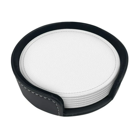 

Round Pu Leather Coaster Ethnic Boho Pattern White Heat - Resistant Beverage Cup Mat-Fancy Decor For Kitchen Office Dining Room Table - Drink Protector 6-Slice