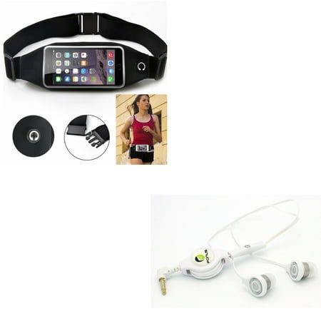 Black Sport Workout Belt Waist Bag Case w Retractable Headset Hands-free Earphones w Mic A6J for HTC 10, One M9 M8, Droid DNA, Desire EYE, E8 A9, 816 626s 626 612 555 530 526 516 512