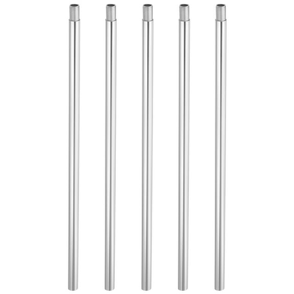 Uxcell Threaded Extension Rod, 5 Sets 11.8" M10 x 1mm Fine Thread Lamp Pipe with Nipples, Silver Tone