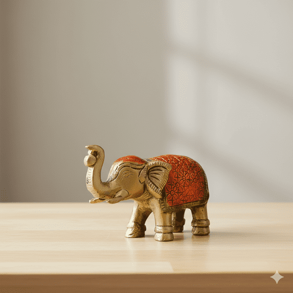 Handmade Ethnic Indian Brass Elephant Decor Showpiece Standard Golden