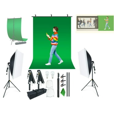 LINCO T-Shape Backdrop Stand 2 Softbox LED Photo Studio Lighting Kit with Carrying Bag & Green Screen