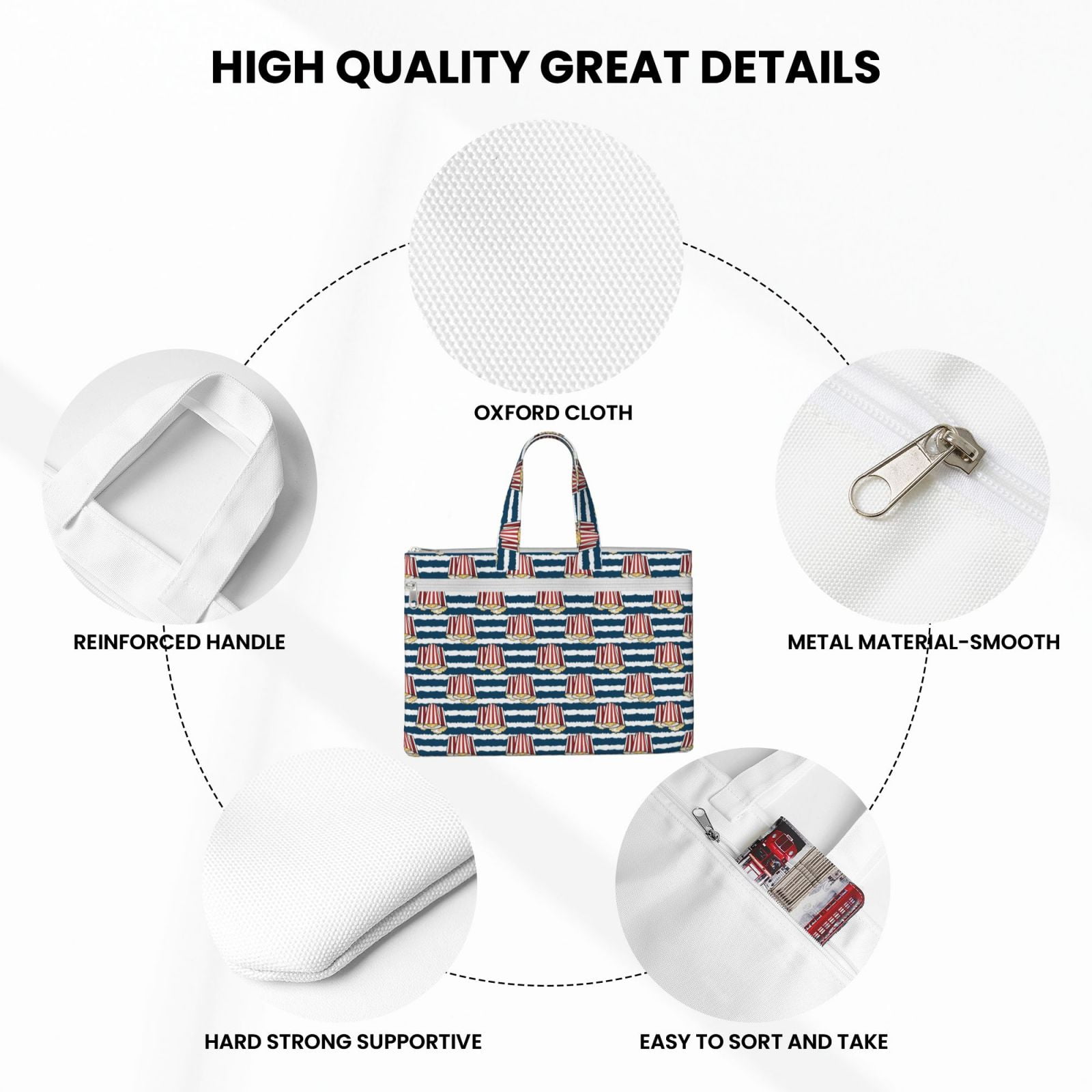 Kdxio Popcorn File Tote Document Bag Business Briefcase Bag Document Organizer Tote Briefcase for Letter A4 Files Business Teacher Office Bag