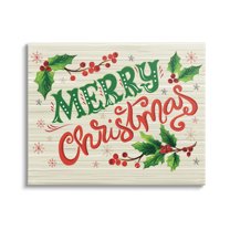 Jovial Merry Christmas Text Holly Berry Botanicals Inspirational Graphic Art Gallery-Wrapped Canvas Print Wall Art
