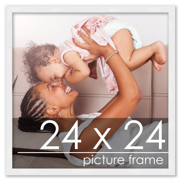 24x24 White Wood Picture Square Frame - UV Acrylic, Foam Board Backing, Hanging Hardware