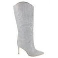 thumbnail image 6 of Schutz Maryana Glow Metallic Silver Pointed Toe Mid Stiletto Heel High Knee Boot (Metallic Silver, 5), 6 of 6