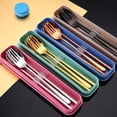 thumbnail image 3 of Set De Palillos De De Tenedor De Cubiertos de material acero Inoxidable Cubiertos Portátiles Utensilios Con Estuche De Transporte Palillos cuadrados 3 piezas de oro rosa, 3 of 7