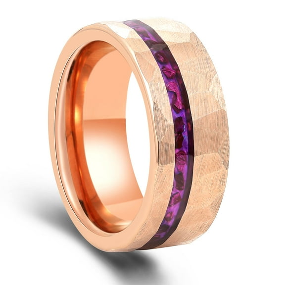 Hammered Amethyst Ring Rose Gold Tungsten Ring Men's Wedding Ring Anniversary Ring Engagement Ring Promise Ring 8mm