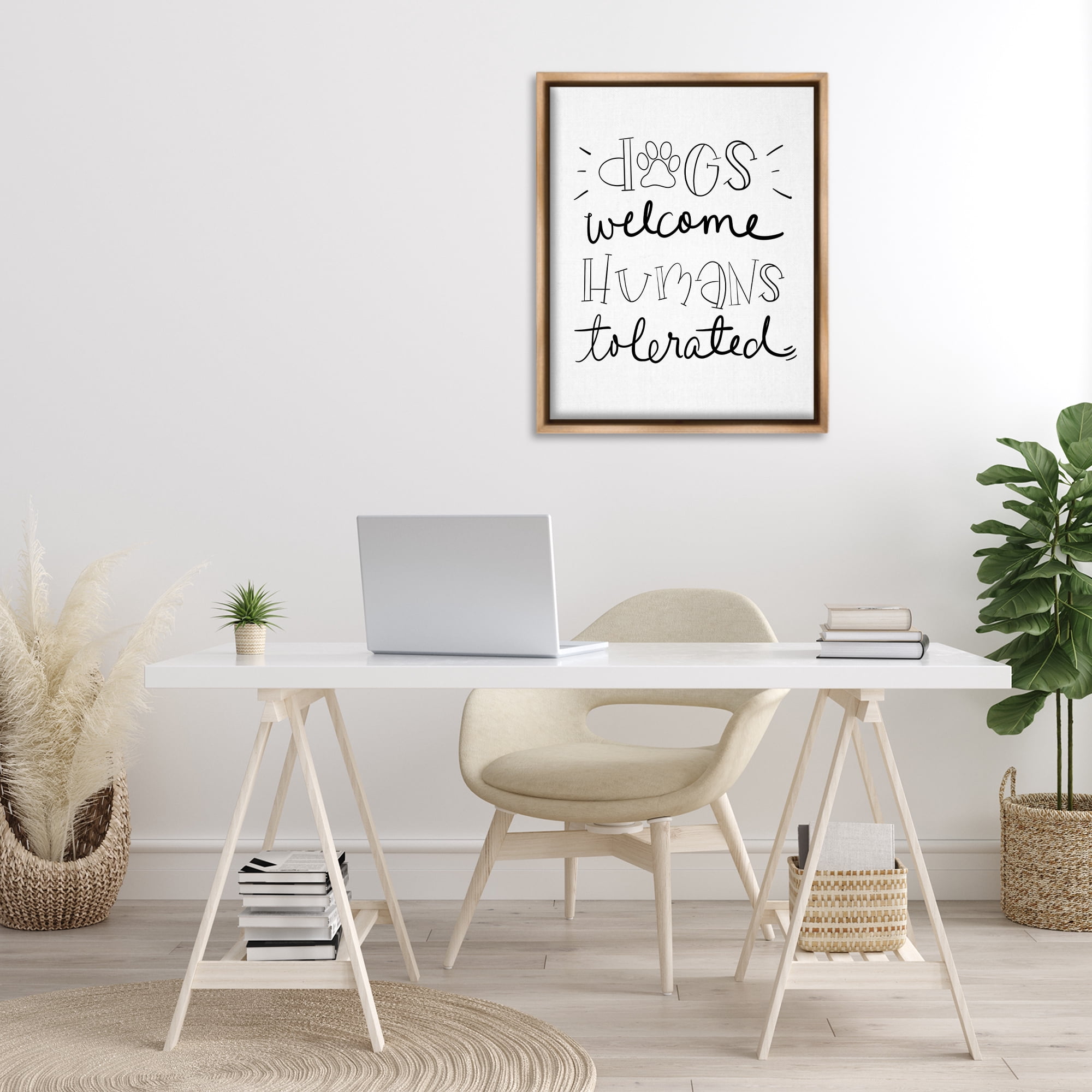 Stupell Industries Dogs Welcome Humans Tolerated Typography Painting Brown Floater Framed Canvas Art Print Wall Art, 25 x 31