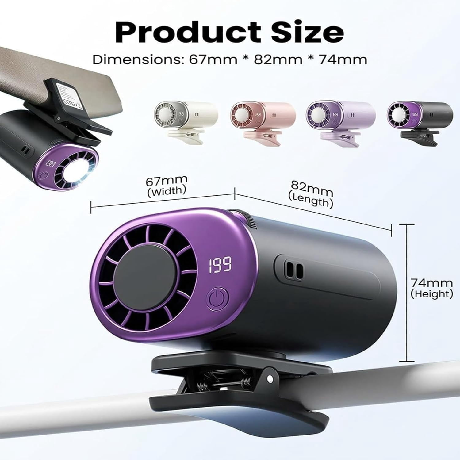Car Clip On Air Conditioner Fan with LED Display – 360° Rotation, 199 Speeds, USB Rechargeable, 16℃ Semi-Cooling, Detachable Wide Clamp for Car, Camping