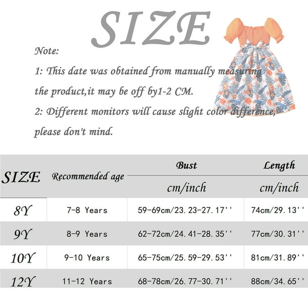 Big Kid Girl Dress Short Sleeve Girls Dresses Toddler Girls Short Sleeve Floral Prints Dress Dance Party Dresses Clothes Girls Clothes Orange 7 8