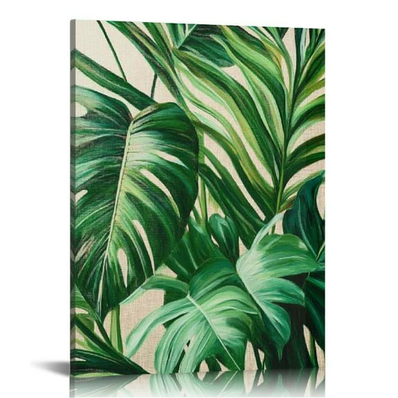 Patifu Green Plant Large Leaves Canvas Wall Decor for Home Office 12x16 in