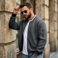 thumbnail image 5 of LTTVQM Men Waffle Texture Bomber Jacket Lightweight Zip Up Long Sleeve Varsity Coat With Sleeve Pocket Ribbed Cuffs Hem For Fall Daily Wear, 5 of 7