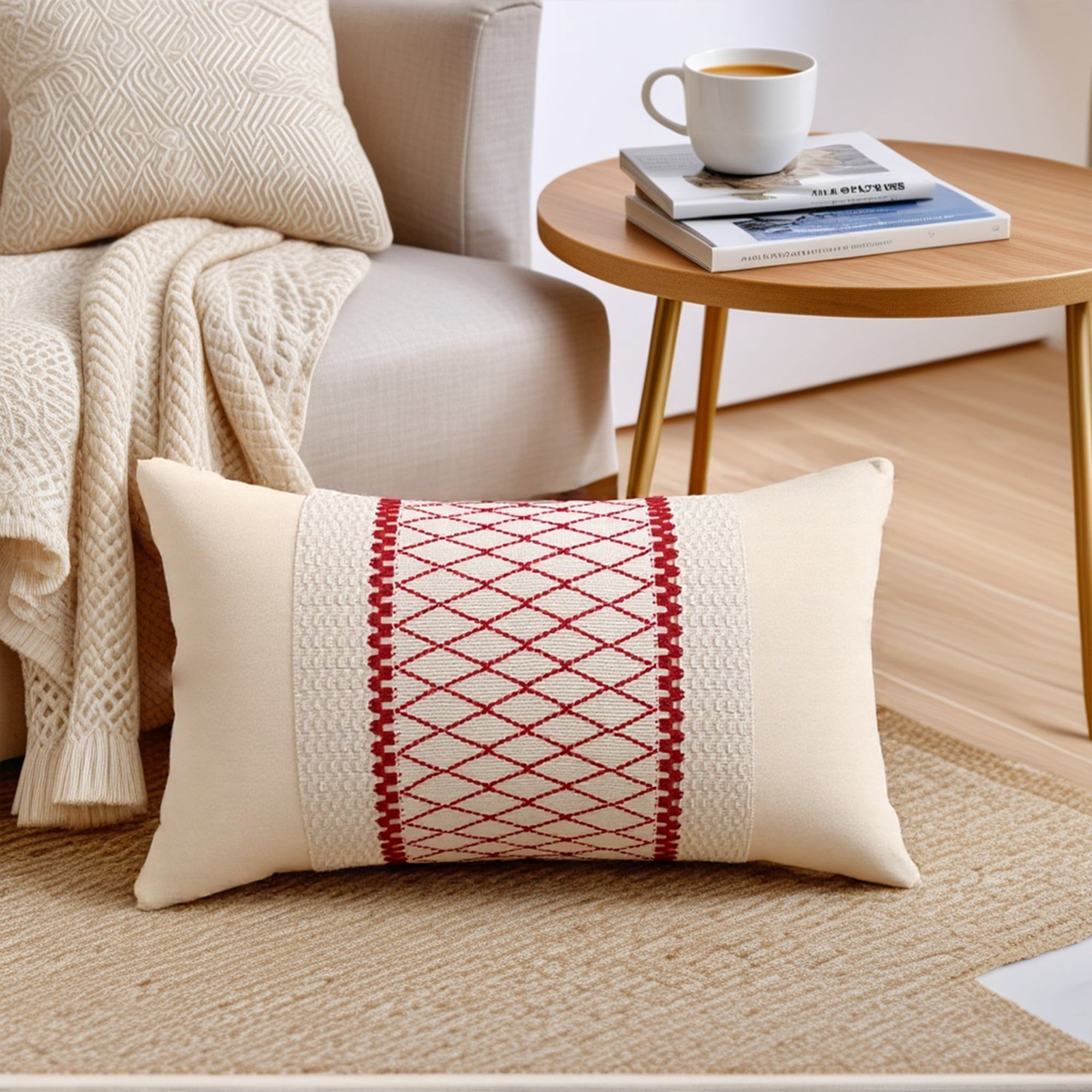 Unique Bargains Geometry Weave Patchwork Pillow Covers Set of 2 Green 12" x 20"
