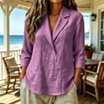 thumbnail image 3 of TGSLY Lapel Collar V Neck Tops for Women Lightweight Soft Cotton Linen 3/4 Sleeve Shirts Loose Dressy Curved Hem Solid Color Blouses M, 3 of 6