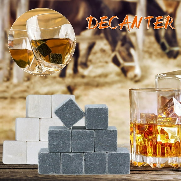 OEFNTAC Whiskey Stones Gift Set, 9 Reusable Granite Chilling Rocks with Velvet Pouch, Cooling s for Bourbon Scotch, Freezer Safe Beverage Rocks, Fathers Day Birthday Present