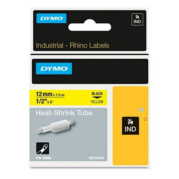 DYMO Rhino Heat Shrink Tubes Industrial Label Tape, 0.5" x 5 ft, White/Black Print, Each