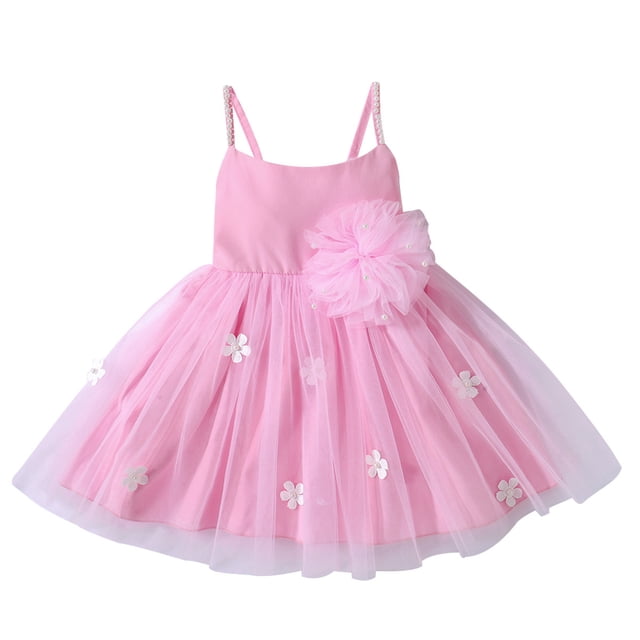 Felwors Bambin Été Robe Filles Bretelles Fleur Perle Maille Robe Princesse Robe Outwear Mode