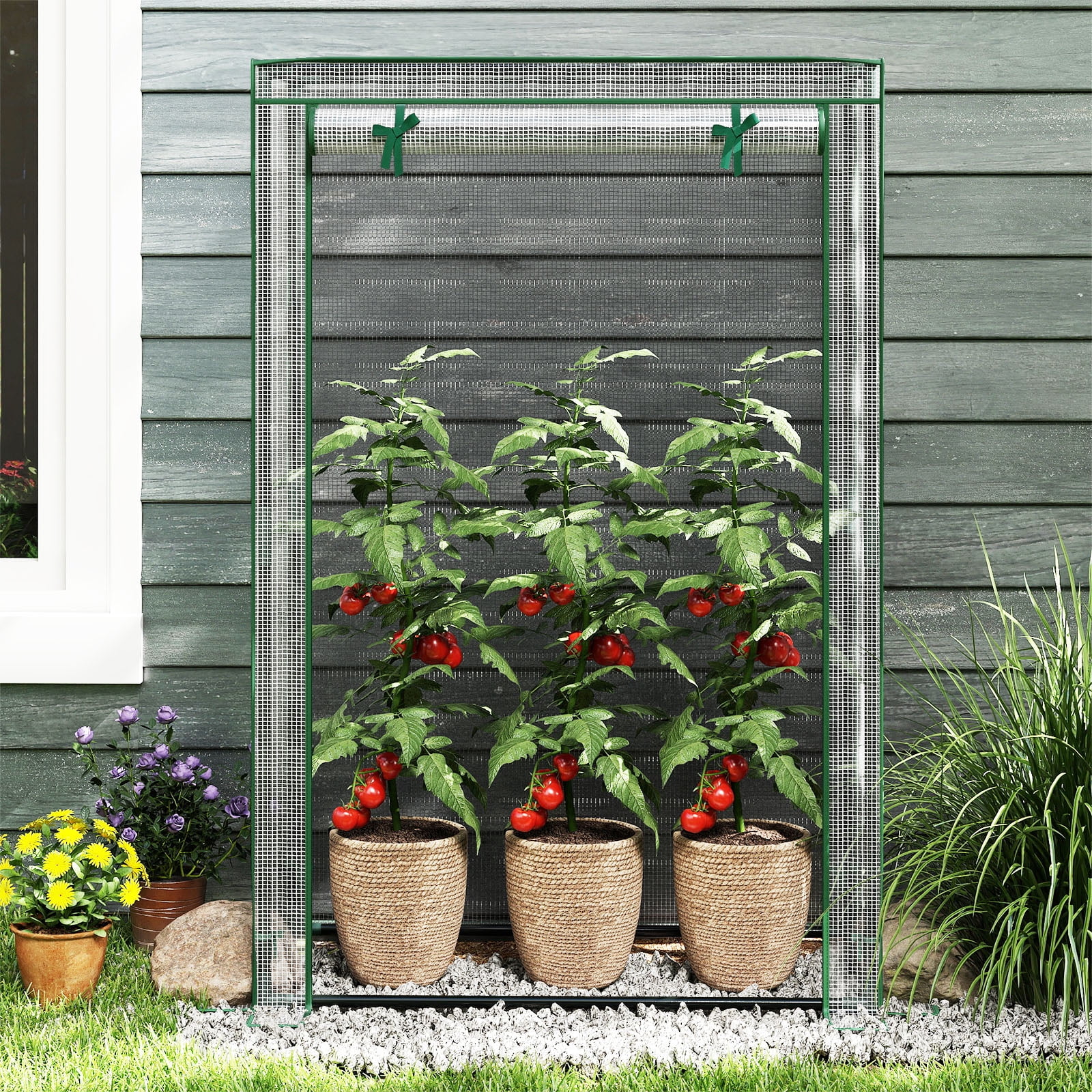 Costway 39” x 20” x 59” Portable Mini Greenhouse with Roll-Up Zippered Door, Indoor Outdoor White