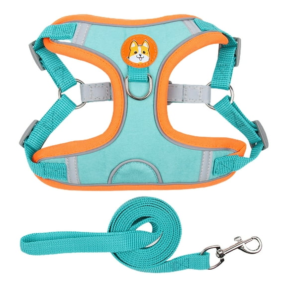 Reheyre 1 Set Dog Collar Adjustable Reflective Faux Suede Comfortable Pet Dog Harness Vest Walking Leash Pet Supplies