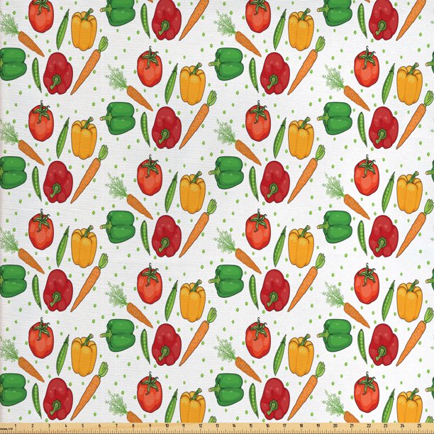 Vegetable Fabric by The Yard, Carrots Peas Pepper and Tomatoes