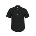 thumbnail image 1 of Camisas de manga corta de algodón y lino para hombre, polos sueltos con botones y cuello de banda de color sólido XBTCLXEBCO L;Negro, 1 of 6