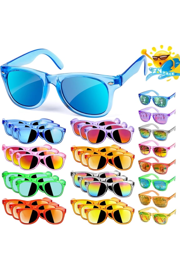 24 Pack Kids Sunglasses Bulk, Kids Sunglasses Party Favor, Neon Translucent Sunglasses with UV400 Protection, Boys Girls Age 3-8, Beach Pool Birthday Party Supplies