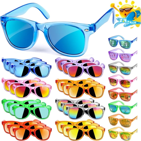 Prociv 24 Pack Kids Sunglasses Bulk, Kids Sunglasses Party Favor, Neon Translucent Sunglasses with UV400 Protection, Boys Girls Age 3-8, Beach Pool Birthday Party Supplies