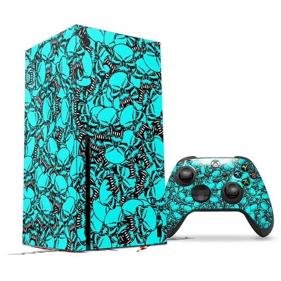 WraptorSkinz Skin Wrap compatible with the 2020 XBOX Series X Console and Controller Scattered Skulls Neon Teal (XBOX NOT INCLUDED)