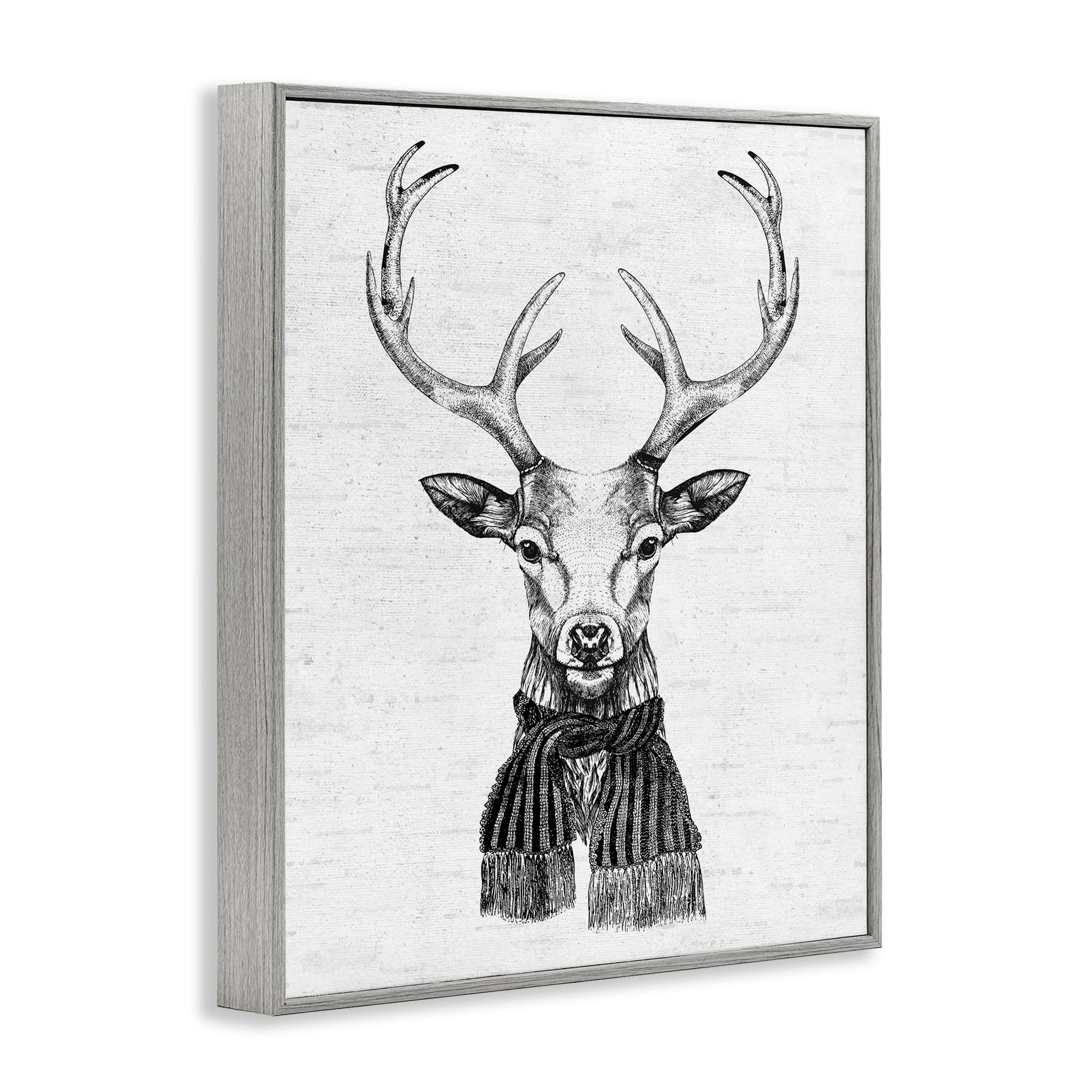 Stupell Industries Monochrome Holiday Deer Animals & Insects Painting Gray Framed Art Print Wall Art, 16 x 20