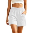 thumbnail image 5 of Ihhxva Cotton Shorts for Women Relaxed Fit Elastic Waist Solid Color with Pockets Adjustable Stretchable Summer Exterior Pocket Mid Rise Flat Front Casual Beach Workout Lounge S-2XL, 5 of 7