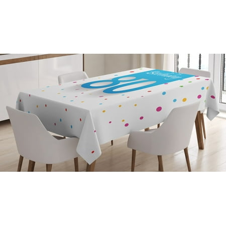 

80th Birthday Decorations Tablecloth Abstract Sky Blue Eighty Image on Colorful Polka Dots Art Print Rectangular Table Cover for Dining Room Kitchen 52 X 70 Inches Multicolor by Ambesonne