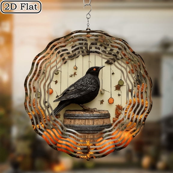 10-Inch-Sided Metal Wind Chime with Black Bird, Pumpkin Sunflower Design Rustic Autumn Decor for Patio, Garden, or Home Perfect Thanksgiving Harvest Festival Gift, Garden OrnamentRustic D