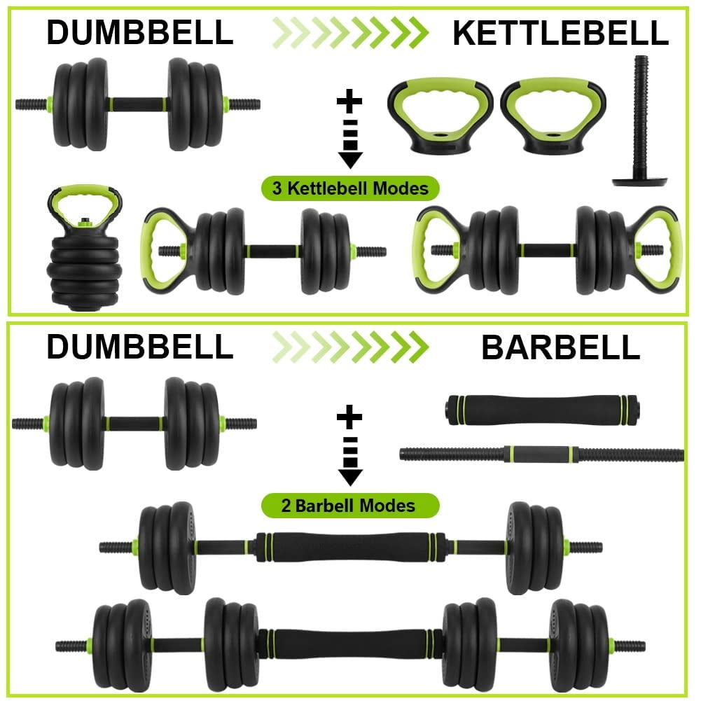 Adjustable Dumbbell Set 44 lbs, 4-in-1 Home Gym Weights with Barbell Connector, Green and Black