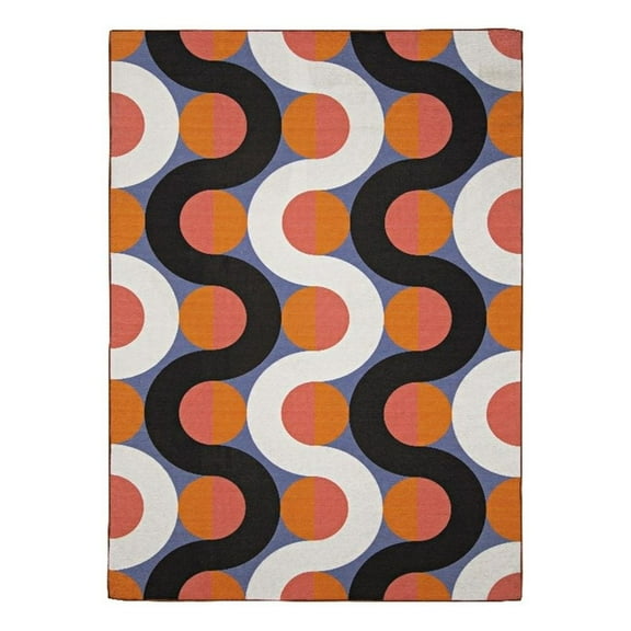 Linon Indoor Outdoor Machine Washable Adira Area 5'x7' Rug in Orange and Pink