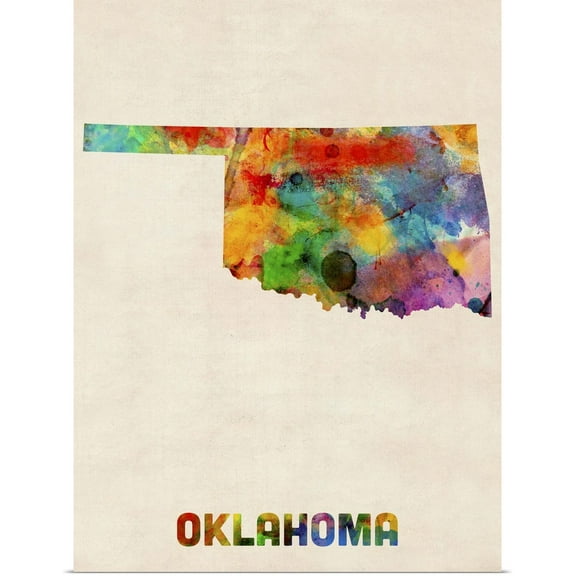 Great BIG Canvas | Rolled Michael Tompsett Poster Print entitled Oklahoma Watercolor Map