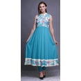thumbnail image 2 of Bimba Turquoise Green Tie-Dye Anarkali Dress Mandarin Collar Sleeveless Kurtis for Women Print Maxi Dress Small, 2 of 6
