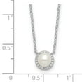 thumbnail image 4 of Diamond2Deal 925 Sterling Silver Rhodium-plated Button Freshwater Cultured Pearl and Brilliant-cut CZ Halo Necklace for Women 18", 4 of 6