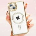thumbnail image 5 of Entronix Magnetic Crystal Case for iPhone 15 Plus, Luxury Rhinestone Cute Bumper Cover for Girls, Gold, 5 of 5